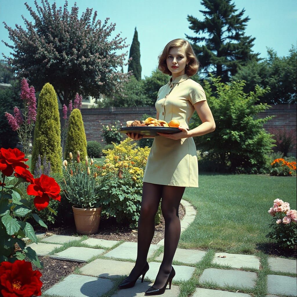 Young Hostess in 1960s Garden
