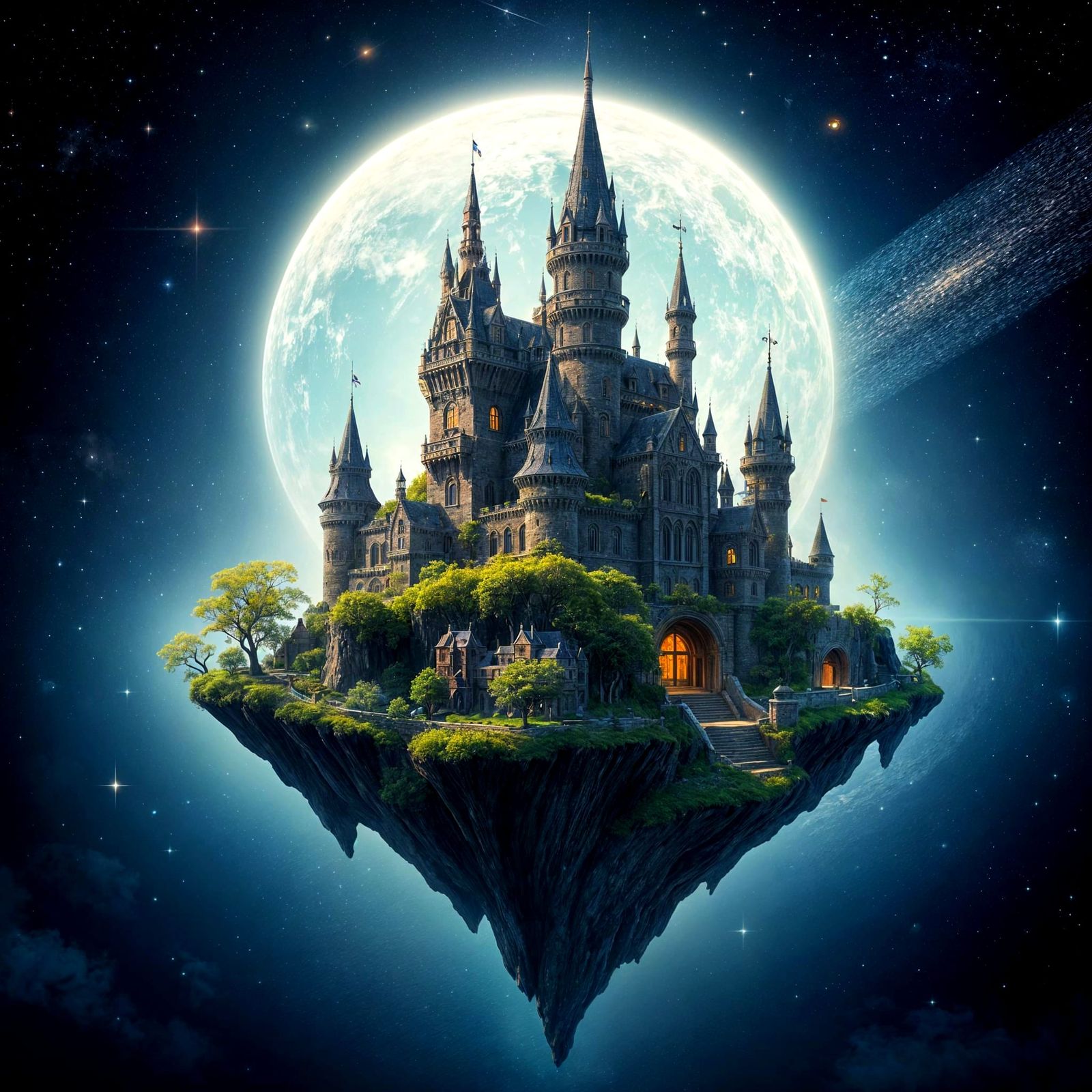 Fantasy Castle on Island in Space
