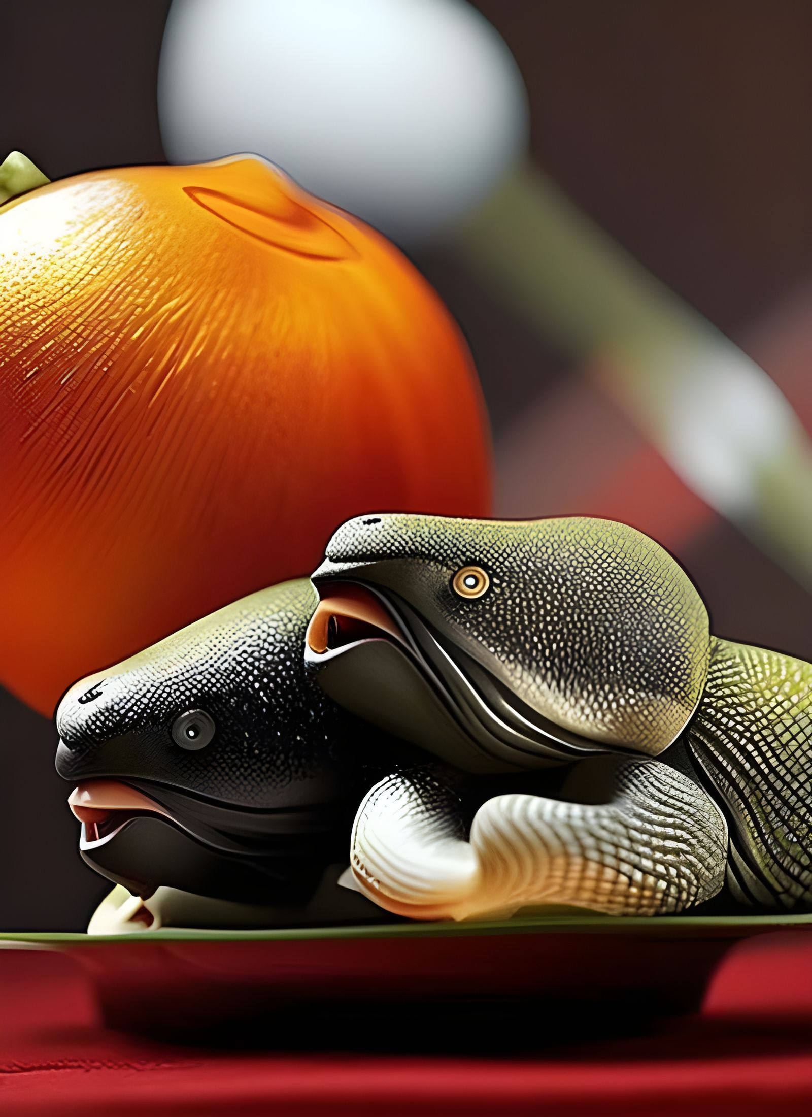 Surreal Alien Serpent on a Plate: Hyperrealistic Art