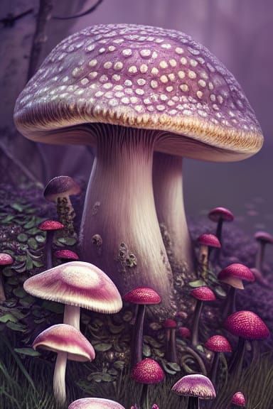 Intricate Mushrooms Blooming: Hyperrealistic Digital Art