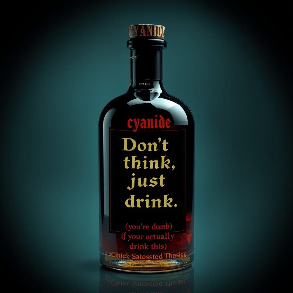 Surreal Cyanide Poison Bottle with Dark Gothic Label