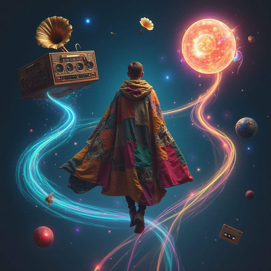 Cosmic Musician in Retro-Futuristic Space Odyssey