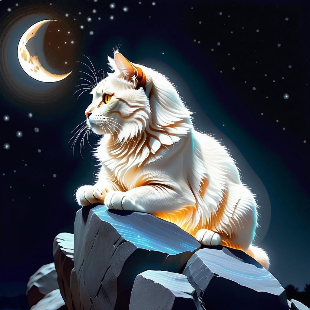Glowing Cat Amidst Swirling Midnight Sky