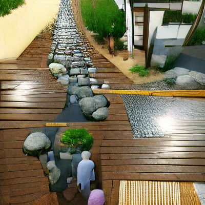 Tranquil Japanese Walkway with Lanterns