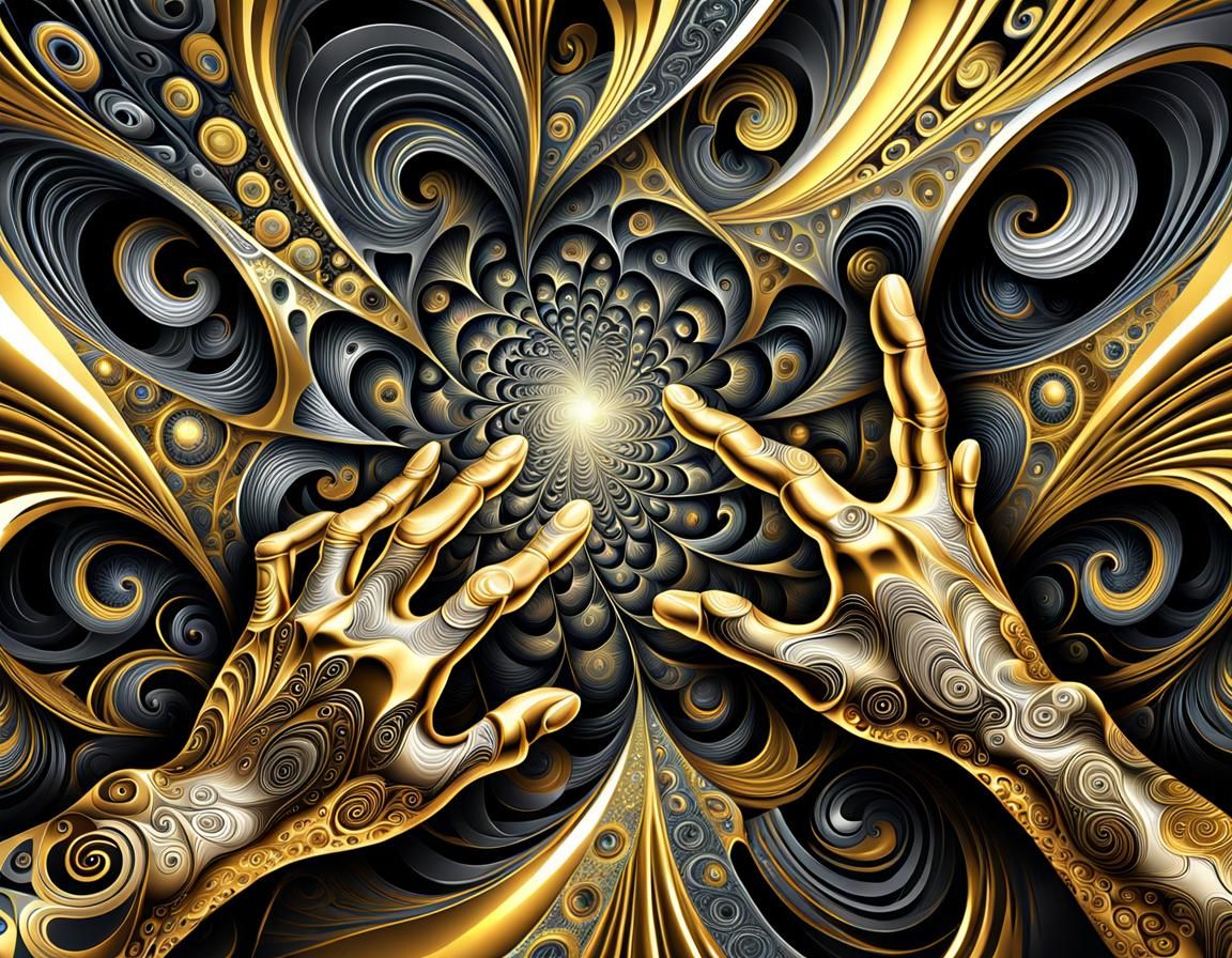Gold and Silver Hands: Abstract Geometric Fractal
