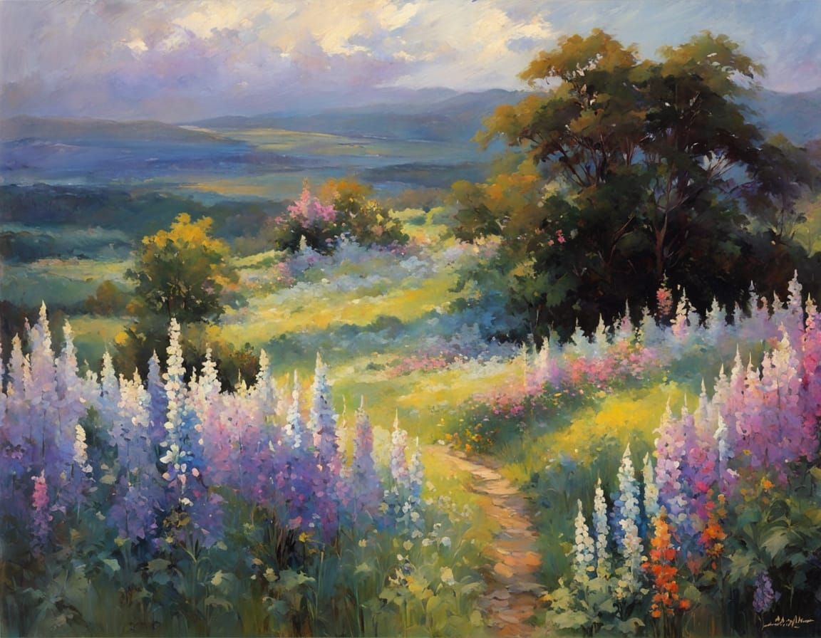 Lupines in Oil Painting Style
