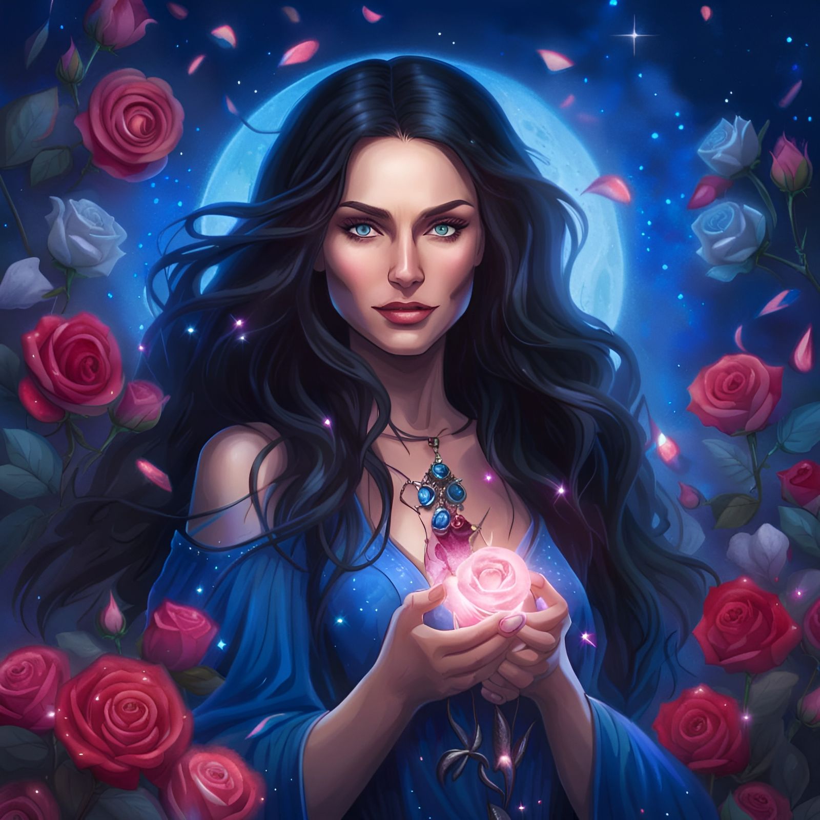 Sorceress with Roses, Digital Art by Rutkowski