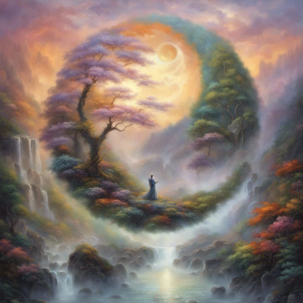 Ethereal Yin Yang Symbol in Deep Colors