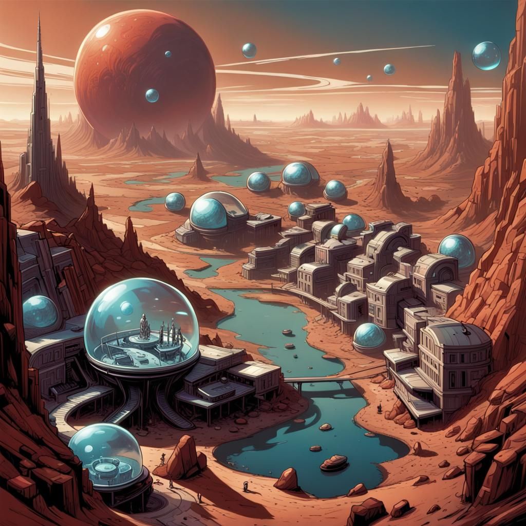 Futuristic Martian City in Bubble Domes