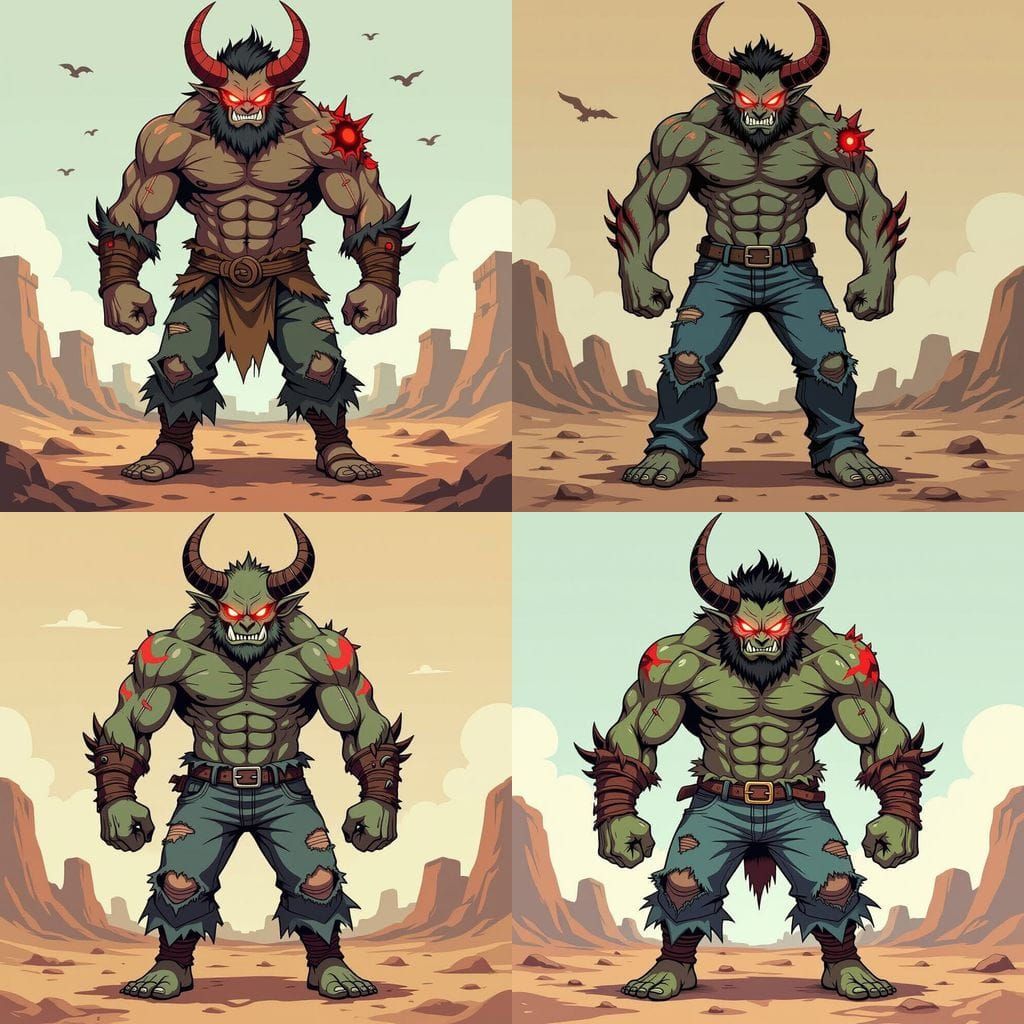 Brutish Demon in Stylized Wasteland Anime Art