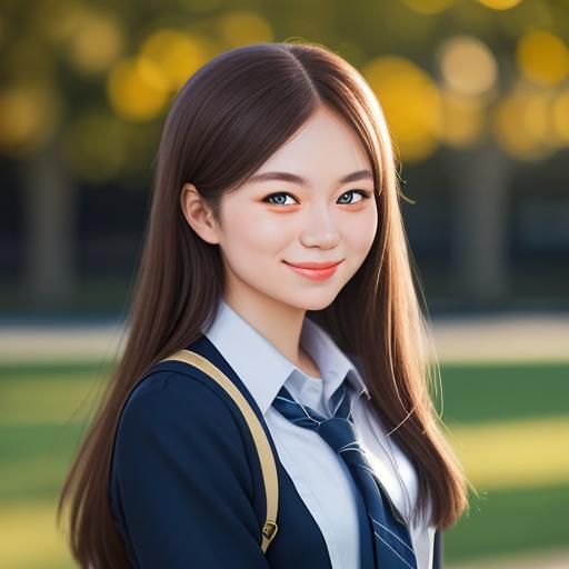 Russian schoolgirl in school uniform, smiling