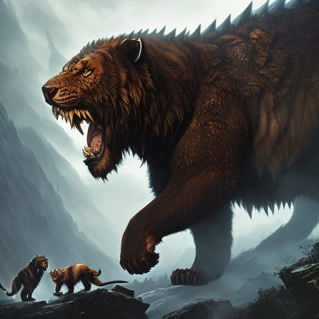 Monstrous Hybrid Beast King in Dark Fantasy Style