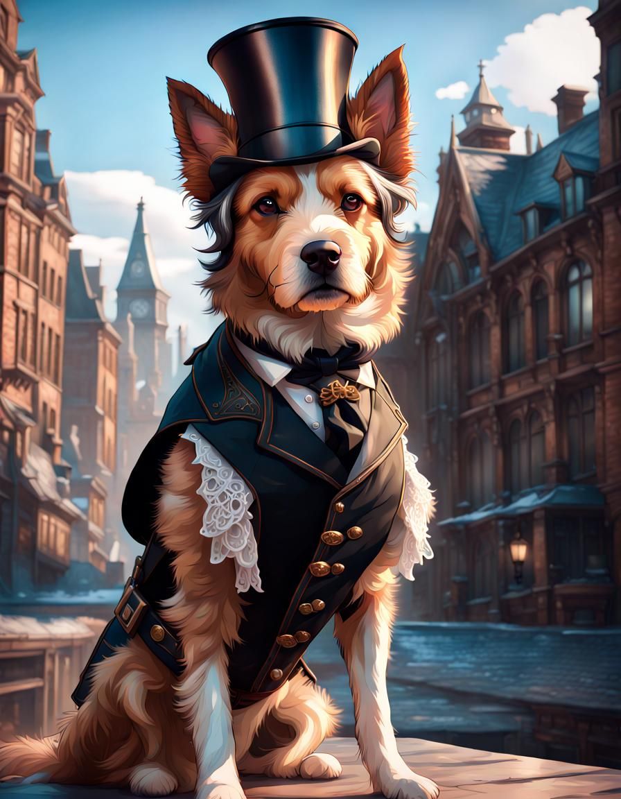 Gothic victorian steampunk Bordoodle dog