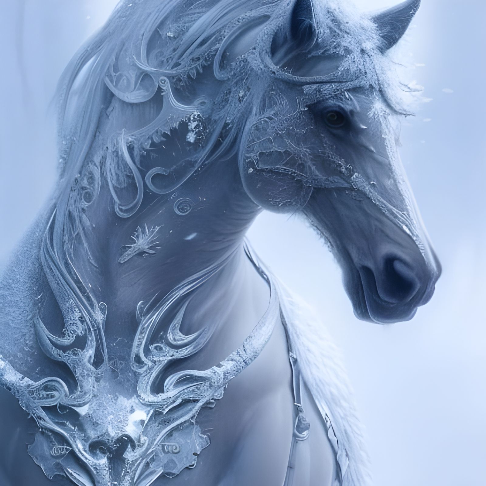 Detailed Winter Horse Portrait in Digital Painting Style