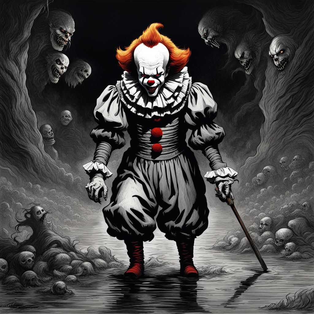 Pennywise Horror in Engraving Style