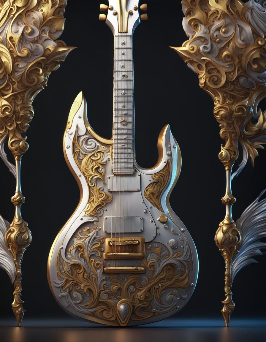 Gold and Silver Guitar Fantasy Concept Art