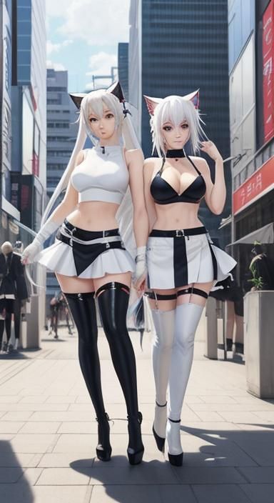 Anime Style Twin Neko Girls in the City