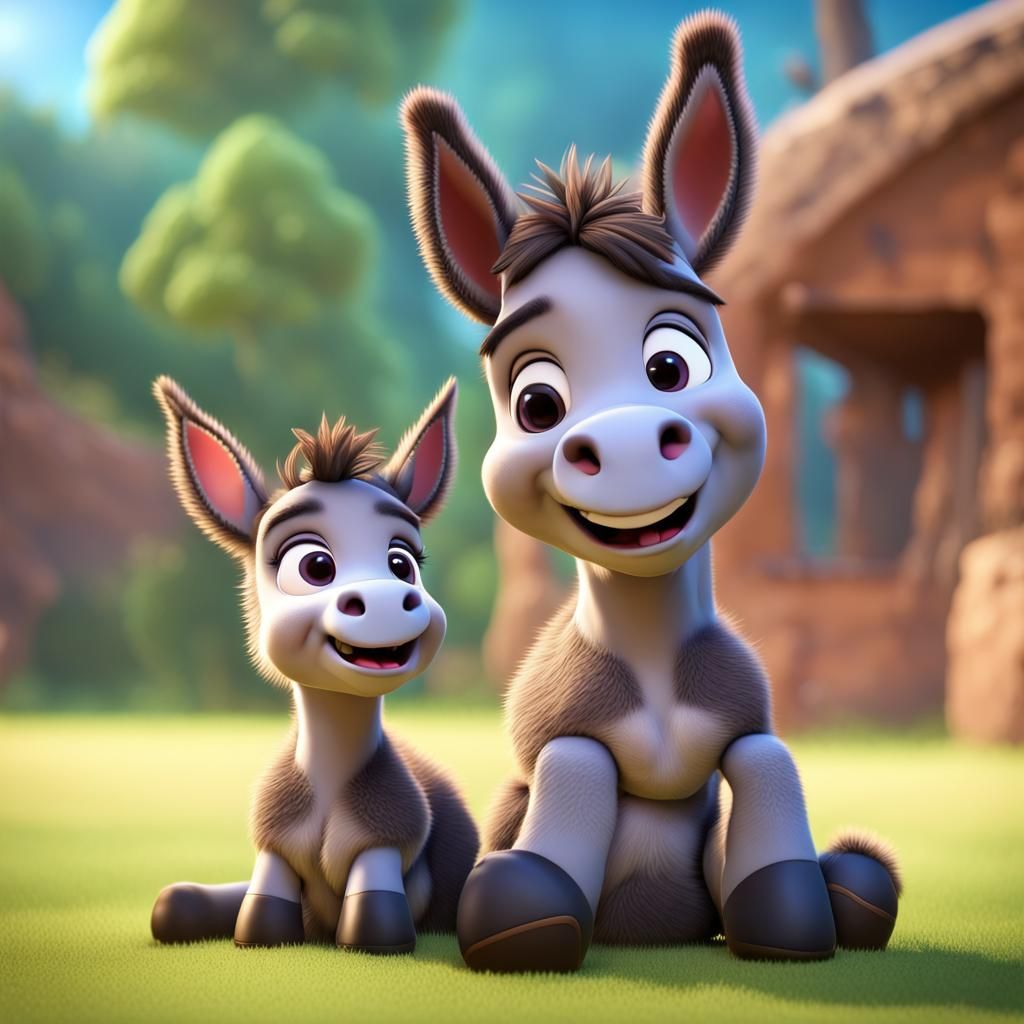 Adorable Donkey Foal in 3D Digital Art Style