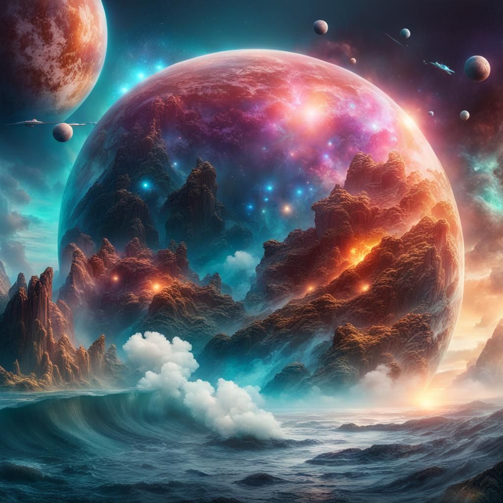 Cosmic Sea: A Double Exposure Fantasy Concept Art