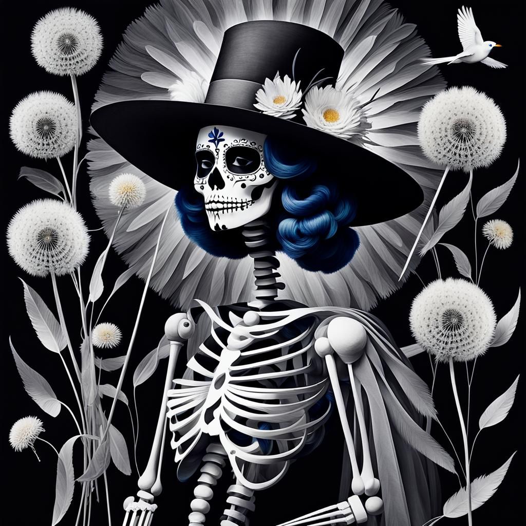 La Catrina Floral Sugar Skull Dreamscape, Surreal Photogram