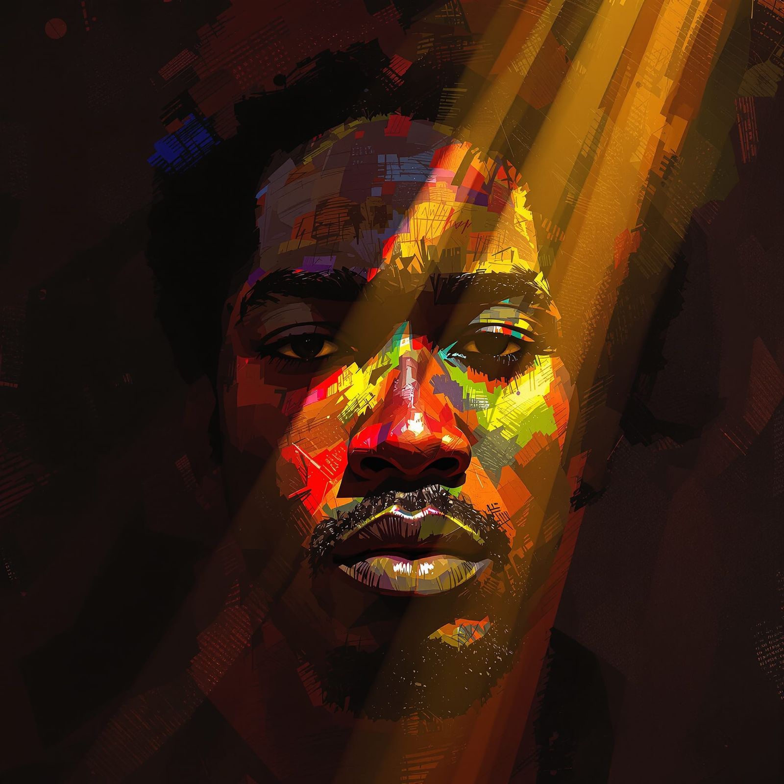 Expressive African Portrait with Vibrant High-Contrast Color...