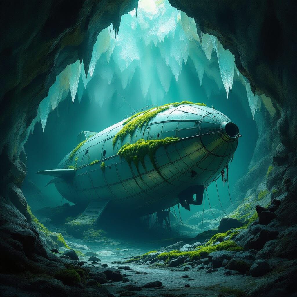 Abandoned Airship in Glowing Geode Cavern