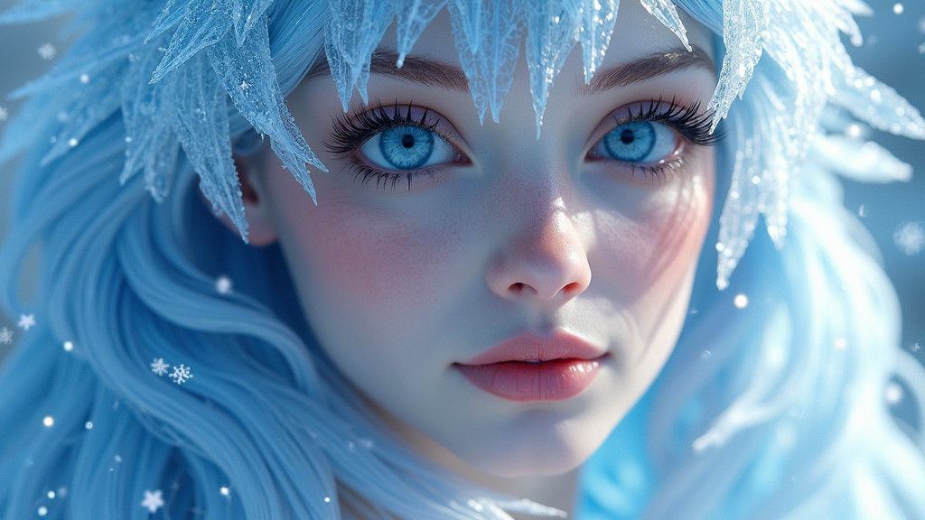 Majestic Ice Goddess with Crystalline Hair