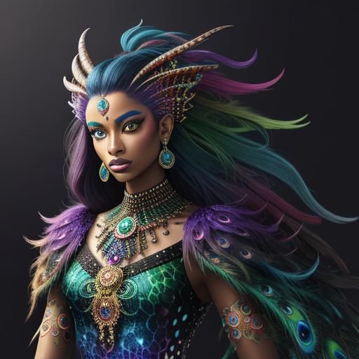 Woman with Rainbow Scales in Astral Illustration Style