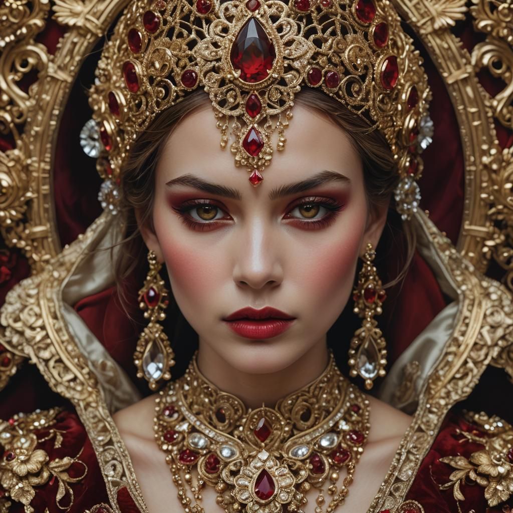 Woman in Regal Jewelry: Hyper-Realism Portrait