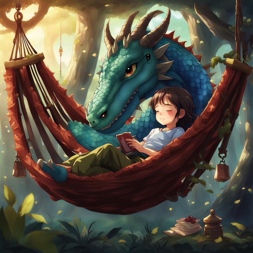 Princess and Dragon Nap in Anime Style