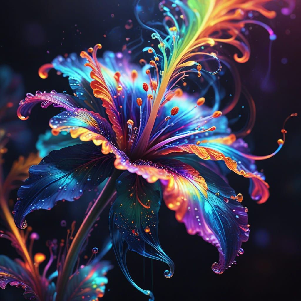 Glowing Flower with Iridescent Tendrils: Digital Art