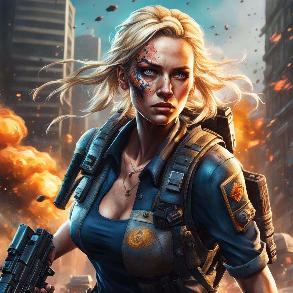 Beautiful Blonde Apocalypse Survivor Hero with Gun