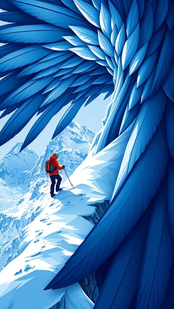 Alpine Climber Ascending Mountain in Feathered Design