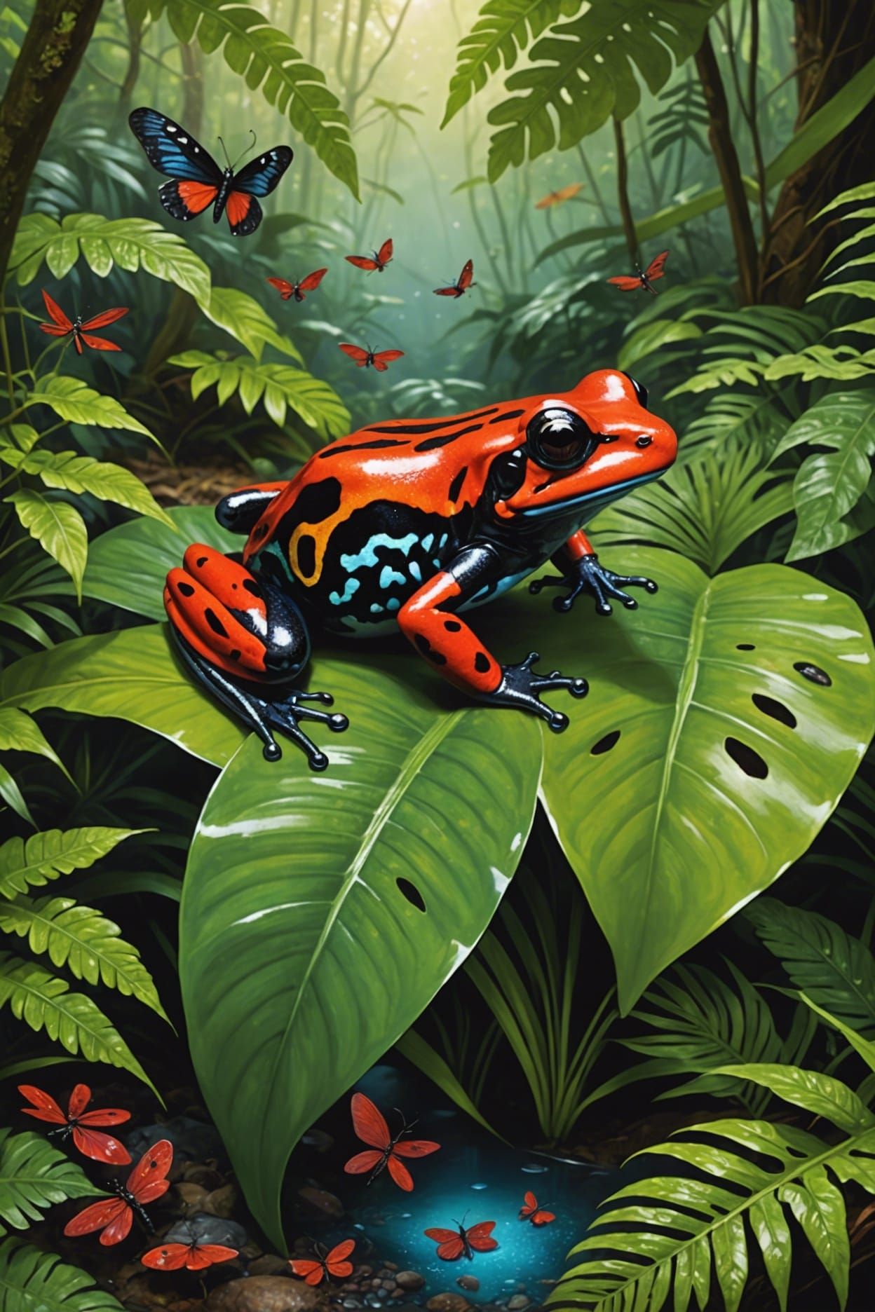 Iridescent Poison Arrow Frog in Jungle Habitat