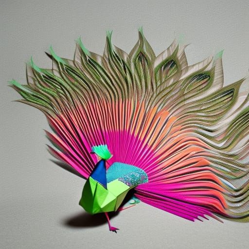 Colorful Origami Peacock Paper Sculpture