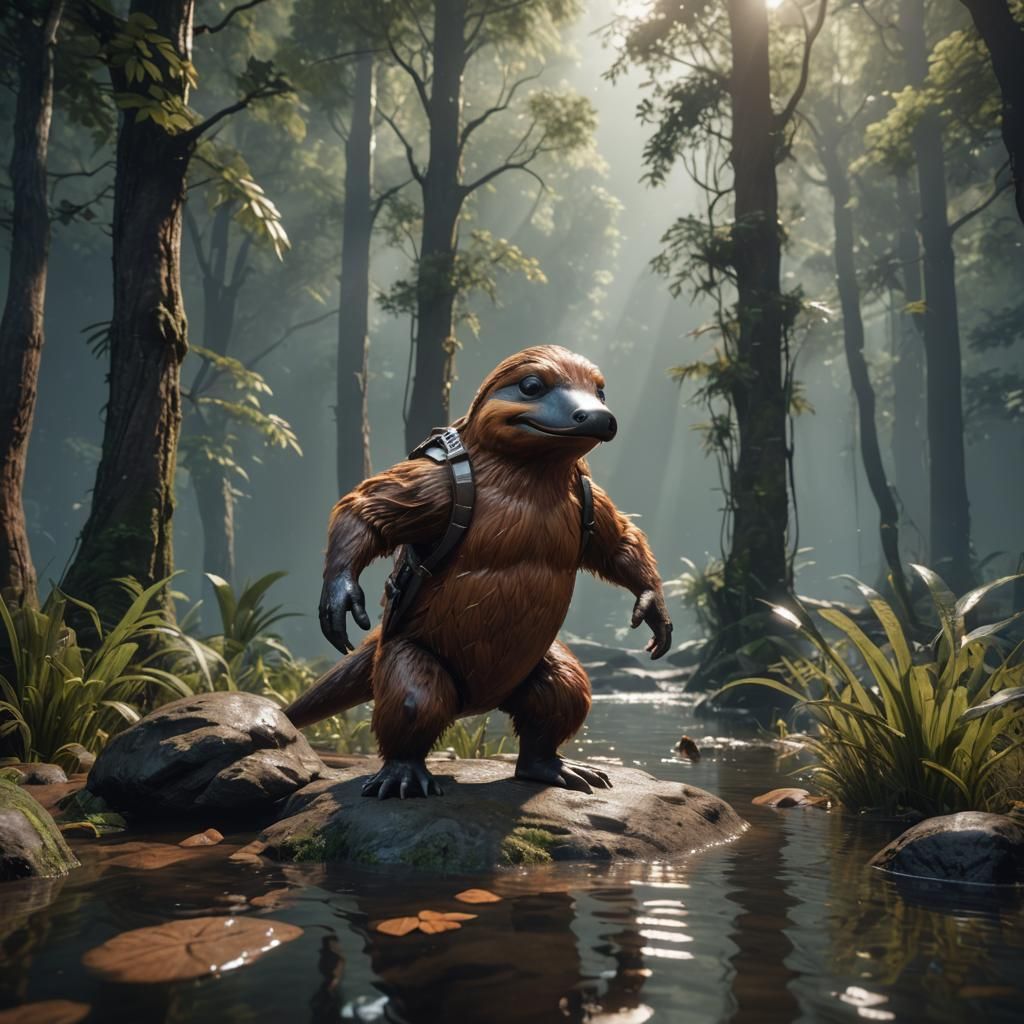 Platypus Wookie in 3D Game Cinematic Style