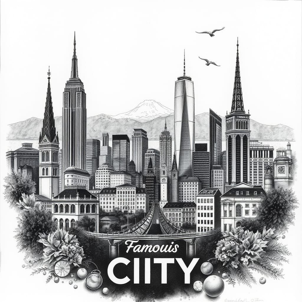 Vintage Travel Ad Featuring City Landmarks