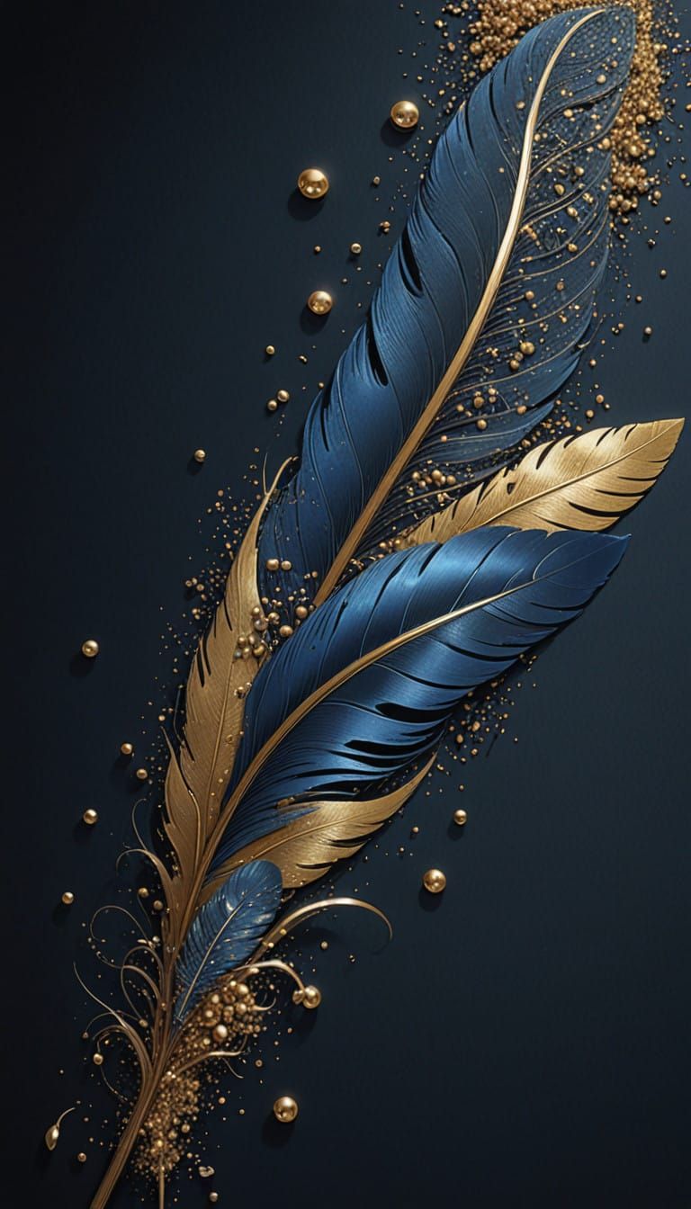 Eleganz in Blau und Gold: Eine Feder der Opulenz”