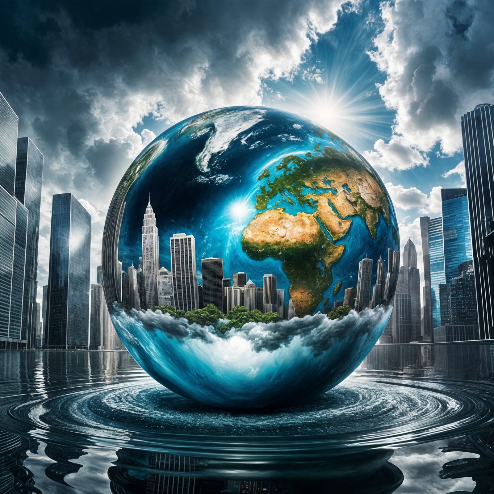 Earth in Orb: Hyperrealistic Splash Art Concept