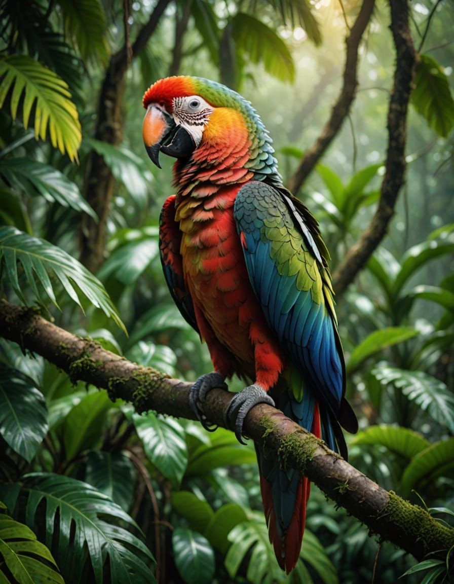 Tropical Forest Parrot Portrait in Warm Light