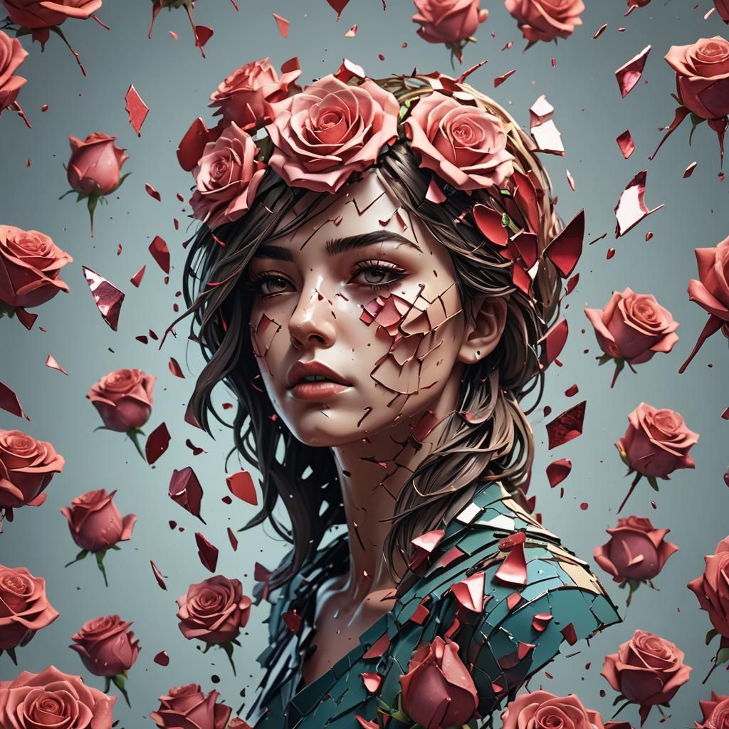 Shattered Rose Hearts in Splash Art Style