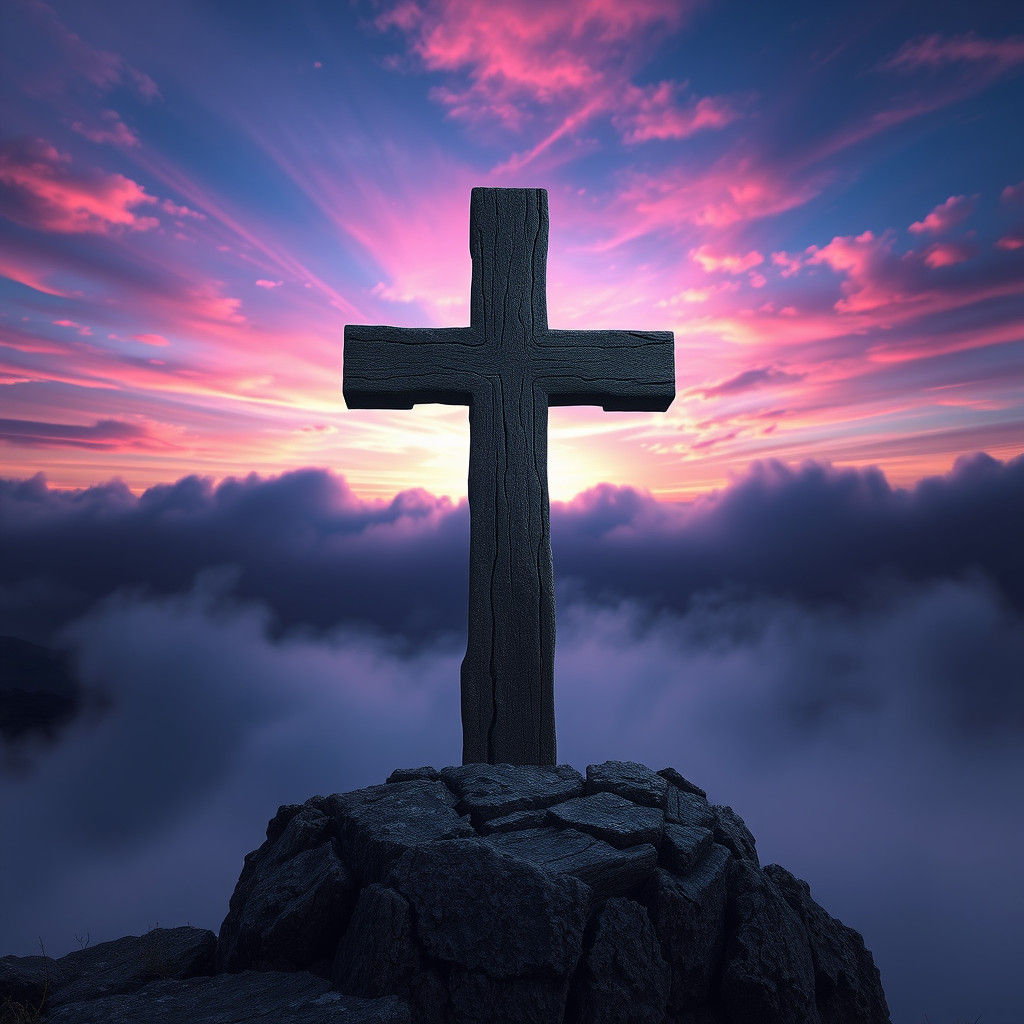 Mystical Cross on Misty Hill: Fantasy Concept Art