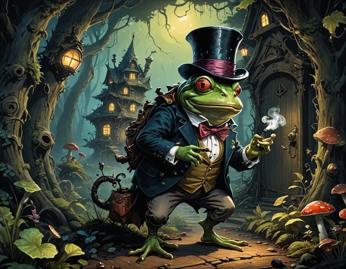 Grotesque Frog in Bioluminescent Forest, Comic Art