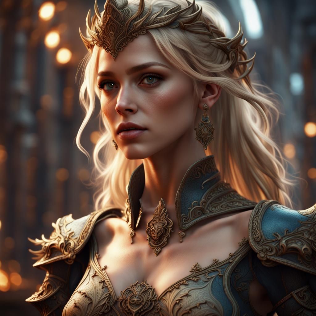 Fantasy Blonde Girl in Detailed Matte Painting