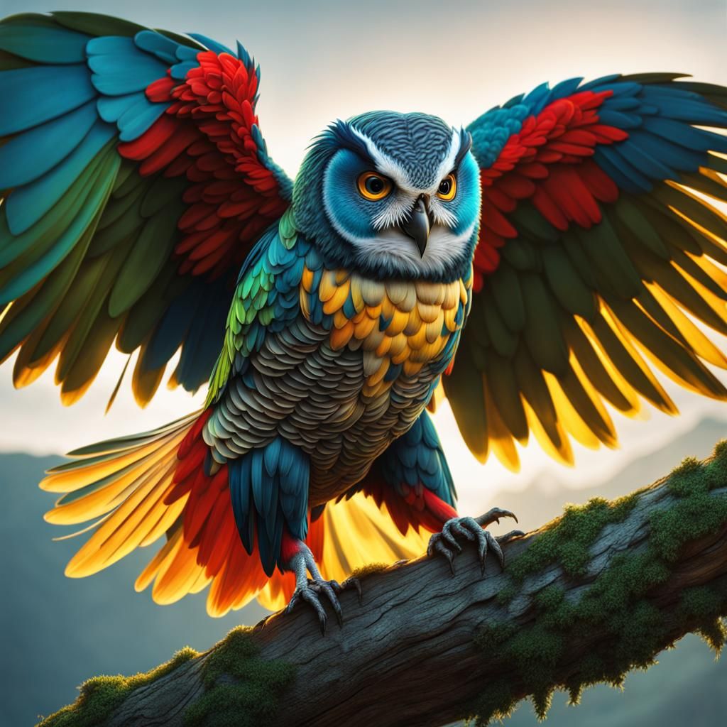 Fantasy Owl Parrot Hybrid in Cinematic 8k