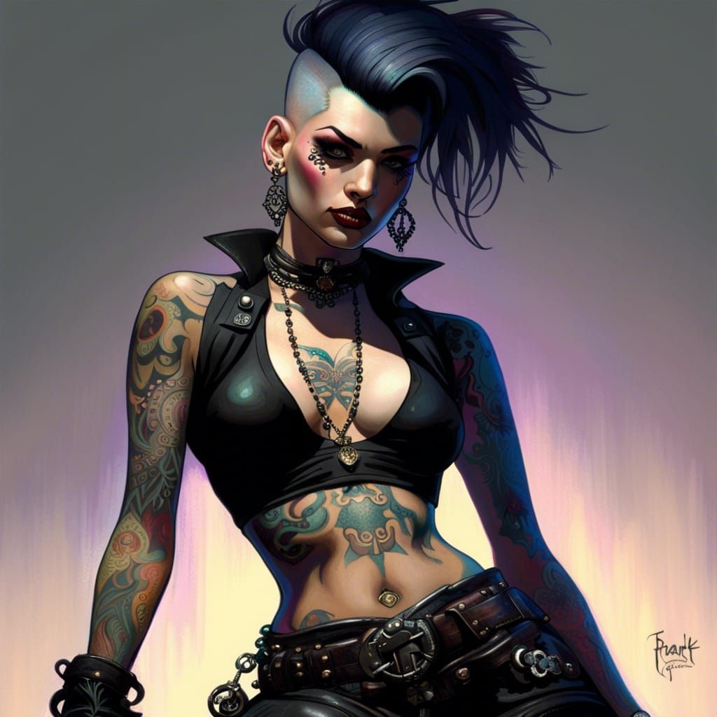 Goth Punk Woman Portrait in Oil Painting Style