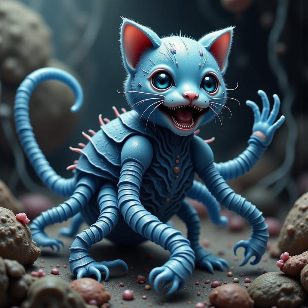 Cyborg Kitten Hybrid in Junji Ito Style