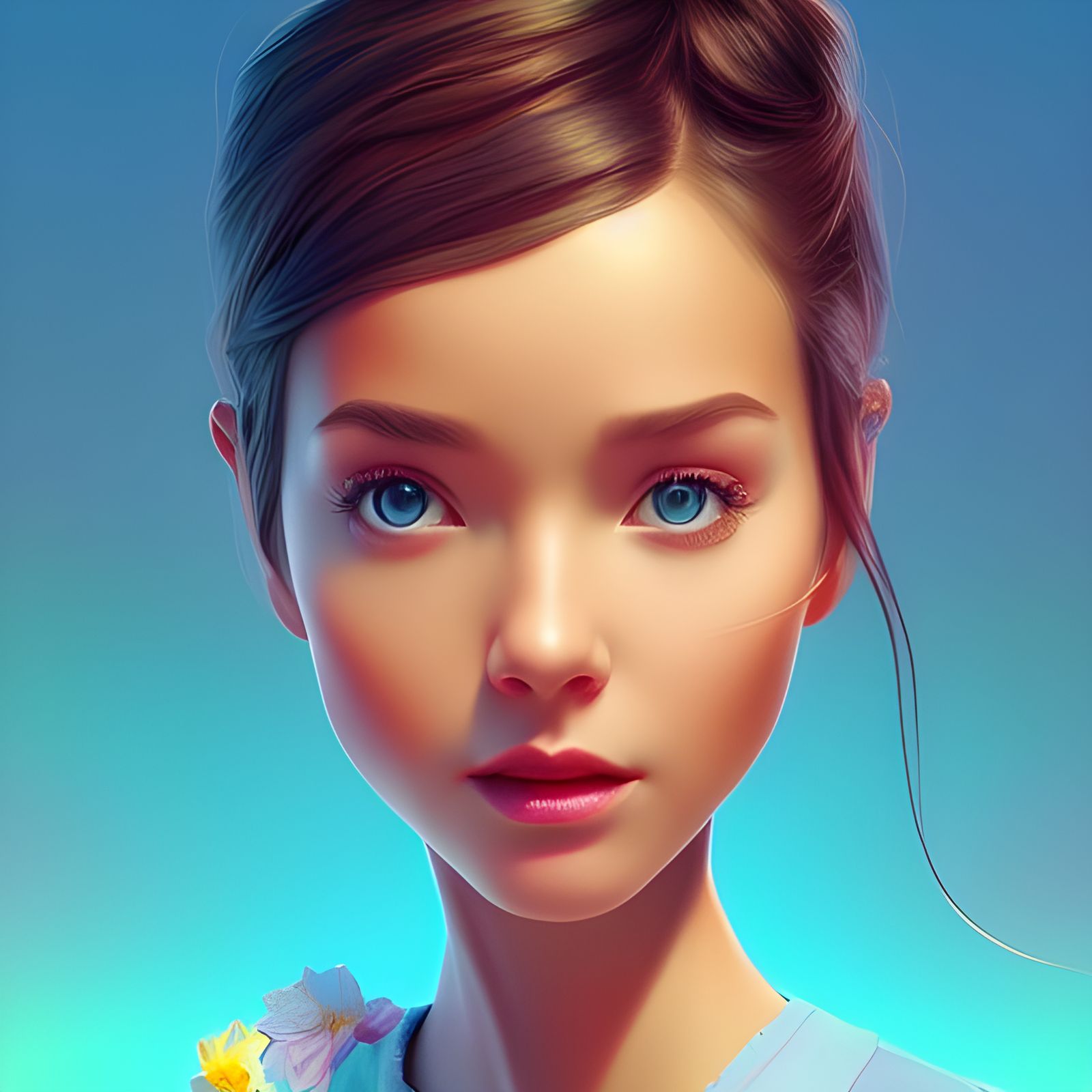 Radiant Woman in Sunny Field: 3D Digital Art