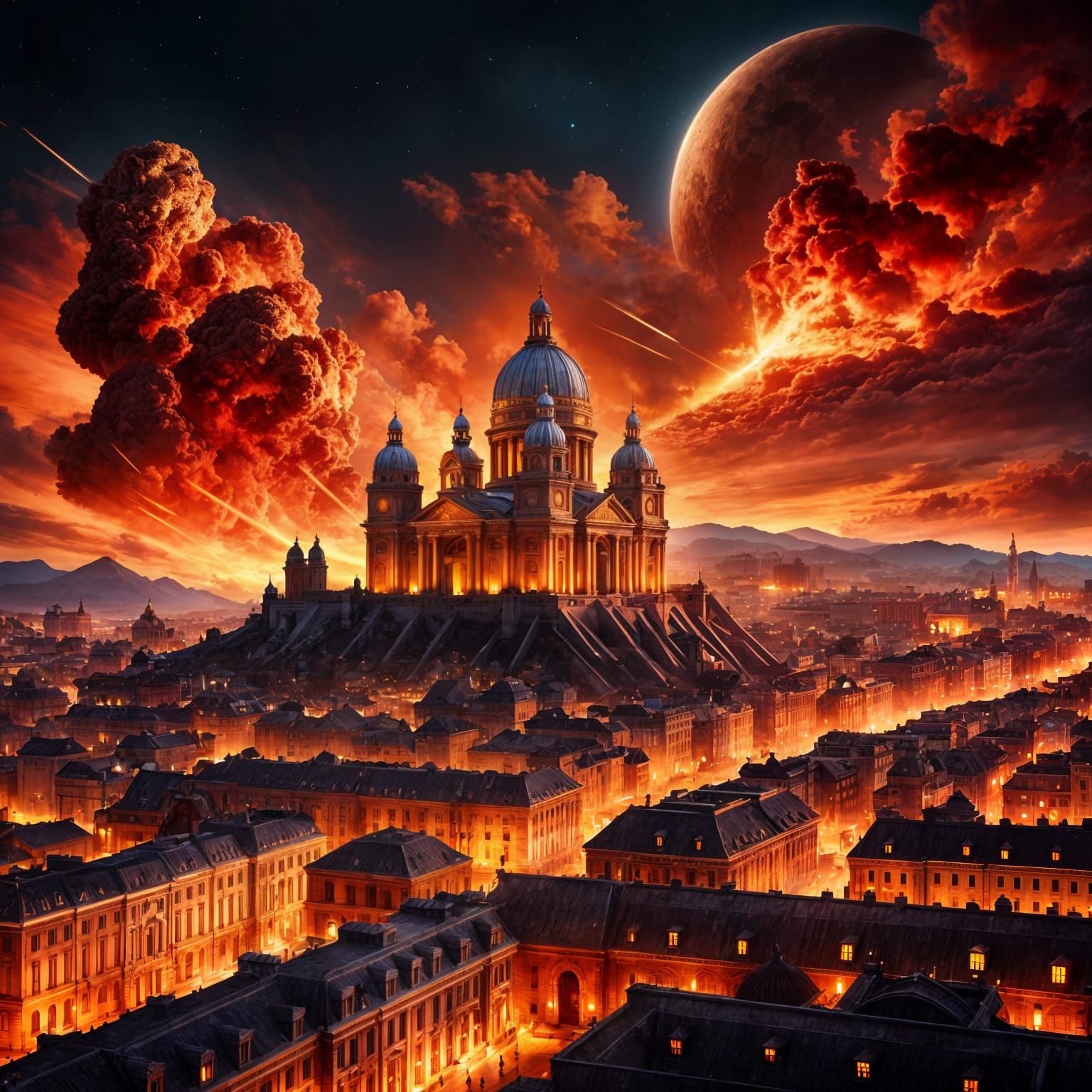 Lost Civilization's Sunset: Grandiose Buildings Under a Red ...