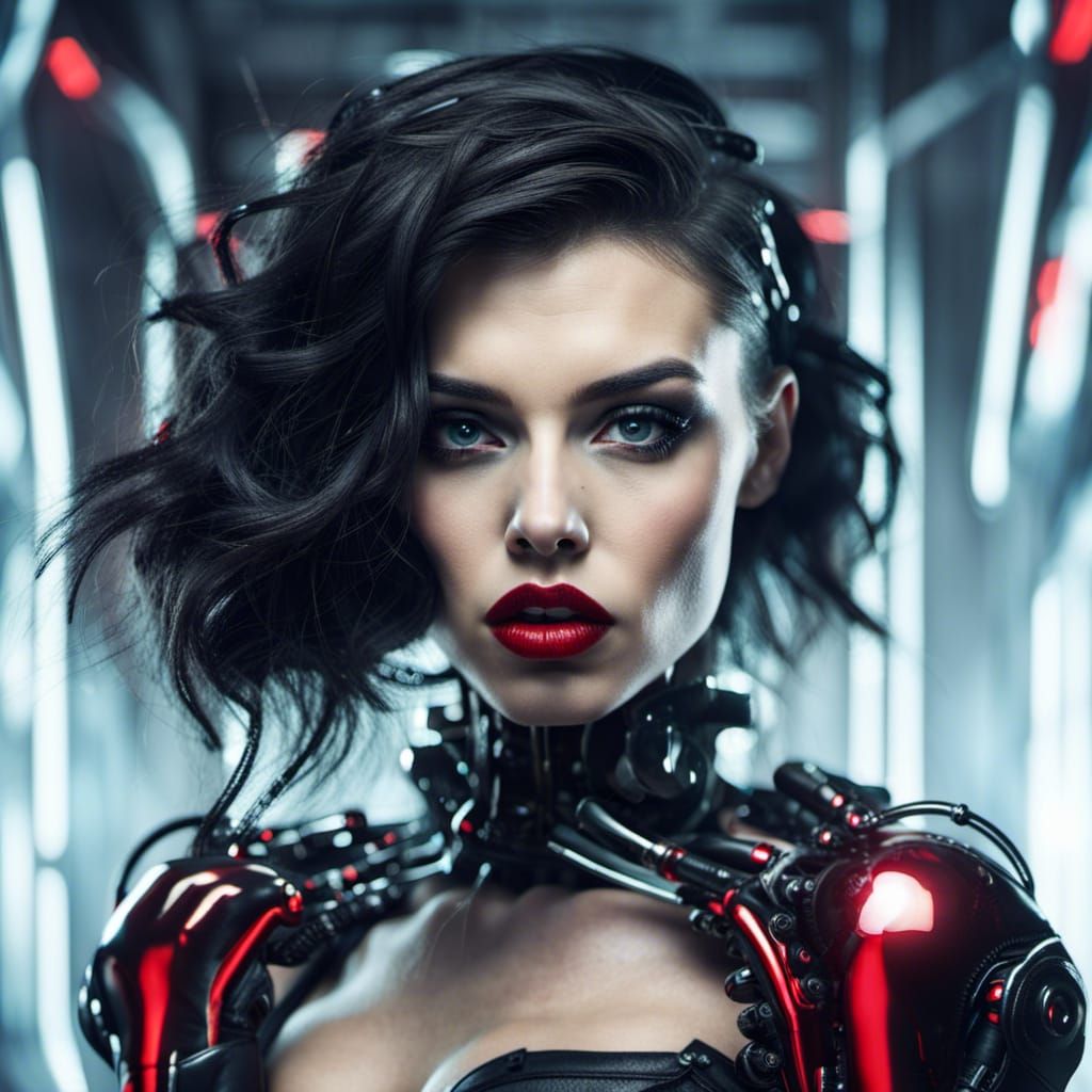 Attractive Cyborg Woman with Dark Hair